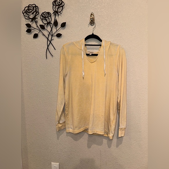 Dittos Yellow Hooded Sweatshirt Raw Edges V Neck Size Large - Picture 1 of 8